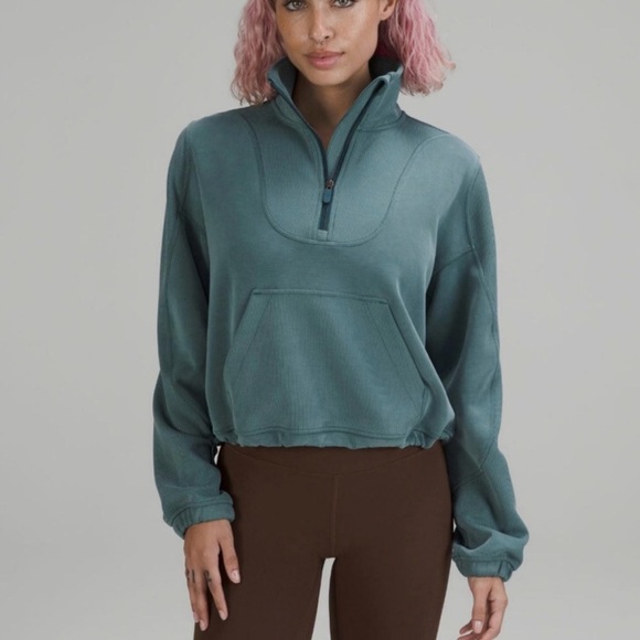 lululemon athletica Tops - lululemon athletica green jasper softstreme ribbed Half-Zip Sweatshirt